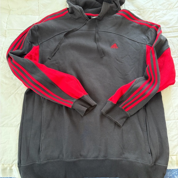 Adidas Black Hoodie with Red Accents men’s large like new - Picture 2 of 5